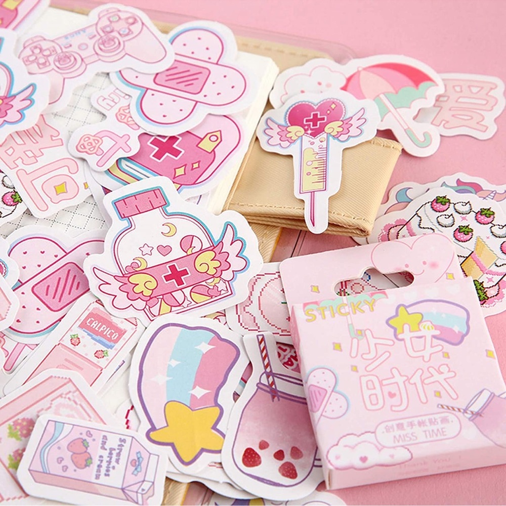 Pink Kawaii sticker set 46 stickers | Miss Time X Sticky
